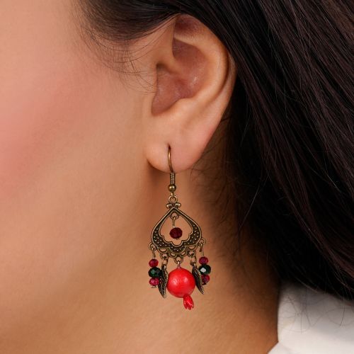  گوشواره برنزی یلدا دانه انار آویز