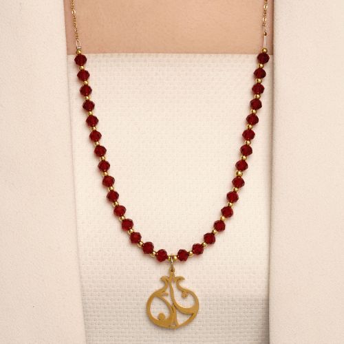 گردنبند یلدایی مهره ای استیل پلاک دار