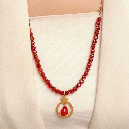 گردنبند یلدایی مهره ای استیل پلاک دار