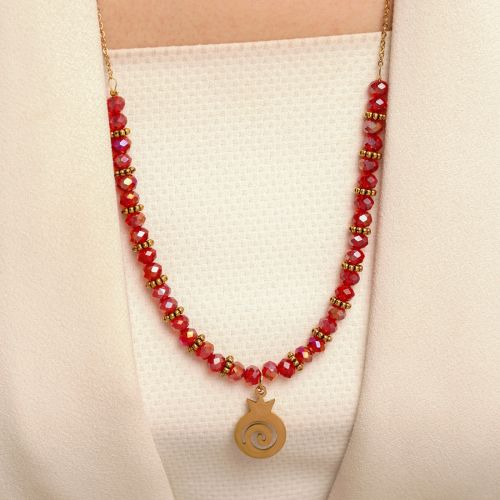 گردنبند یلدایی مهره ای استیل پلاک دار