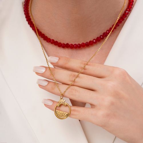 گردنبند یلدایی کریستالی دو لاین استیل پلاک دار