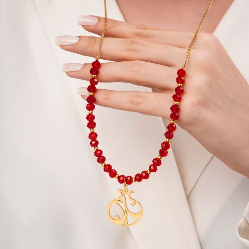 گردنبند استیل انار کریستالی پلاکدار یلدایی