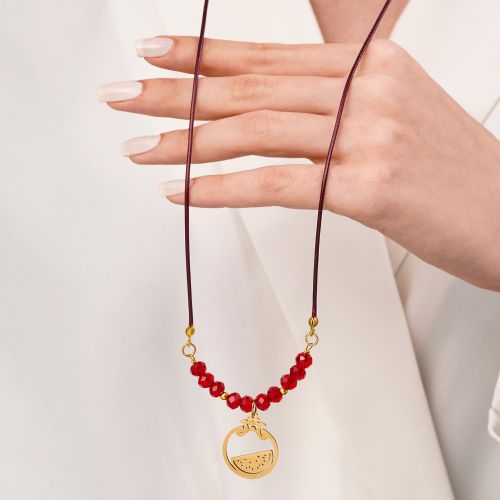 گردنبند بند چرمی مهره ای پلاک دار یلدایی