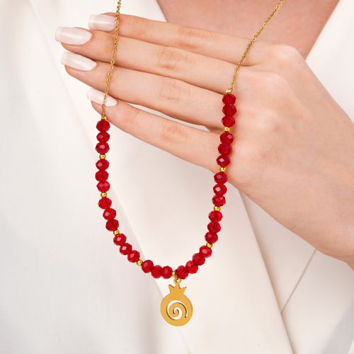 گردنبند استیل انار کریستالی پلاکدار یلدایی