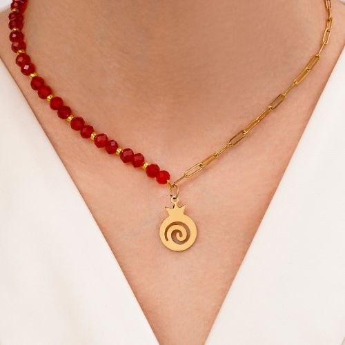 گردنبند یلدایی کریستالی استیل پلاک دار