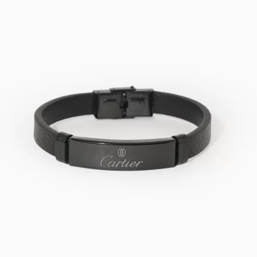 دستبند استیل و چرم cartier مشکی