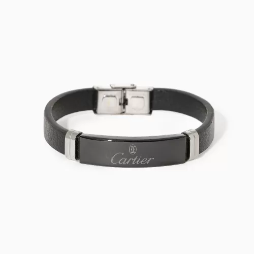 دستبند استیل و چرم Cartier مشکی