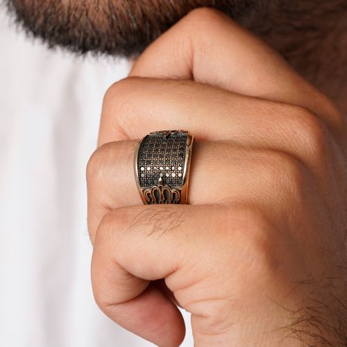 انگشتر طلاروس مردانه نگین دار(بسته 3 عددی)