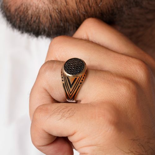 انگشتر طلاروس مردانه نگین دار(بسته 3 عددی)