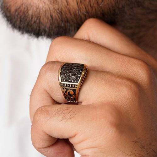 انگشتر طلاروس مردانه نگین دار(بسته 3 عددی)