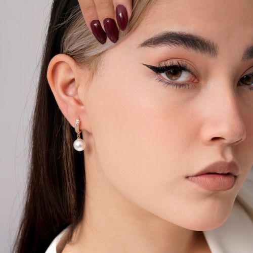 گوشواره Ysx حلقه ای مرواریدی طلایی