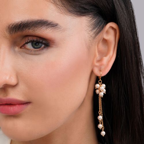 گوشواره مرواریدی آویز دار طلایی YSX