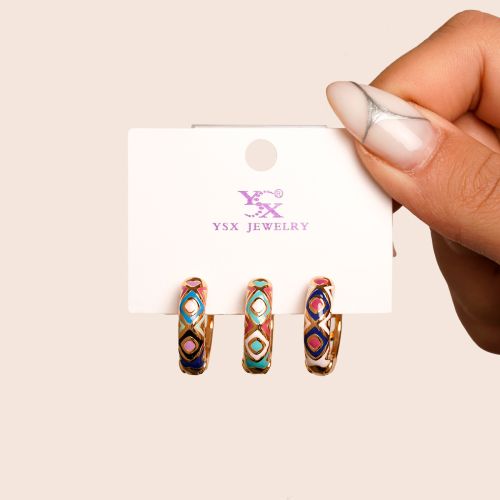 گوشواره YSX سه عددی میناکاری طلایی