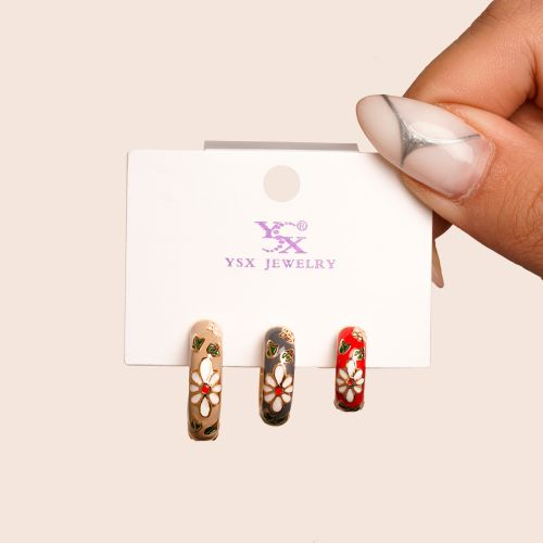 گوشواره YSX سه عددی میناکاری طلایی