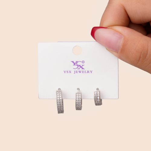 گوشواره YSX سه عددی نگین دار سفید