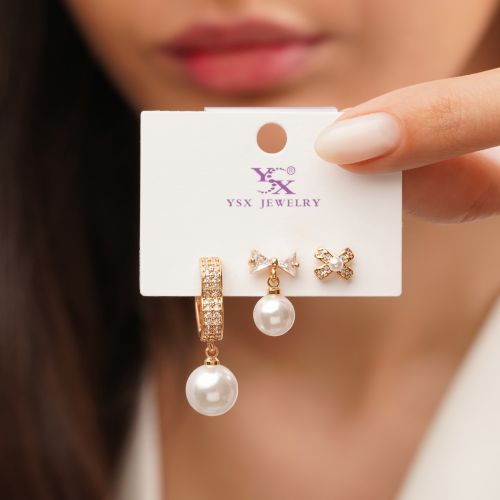 گوشواره مرواریدی سه عددی طلایی YSX