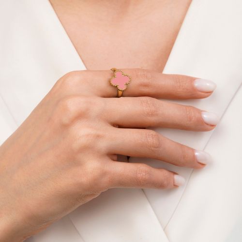 انگشتر استیل304 ونکلیف صورتی 13 میل طلایی(فری سایز)