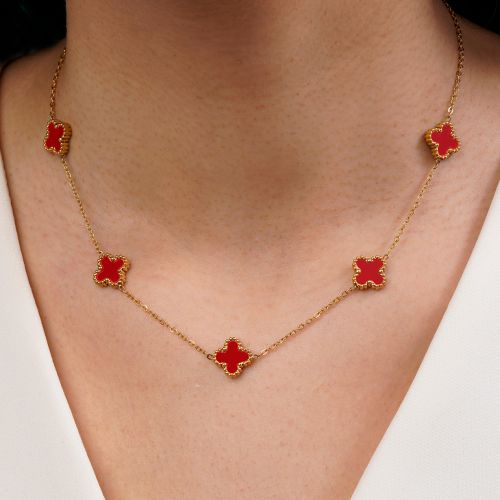 گردنبند ونکلیف قرمز طلایی استیل304