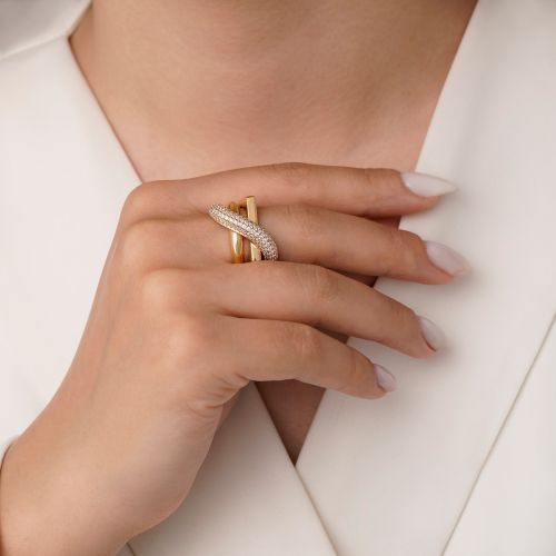 انگشتر شوپینگ نگین دار طلایی (پک 3 عددی)