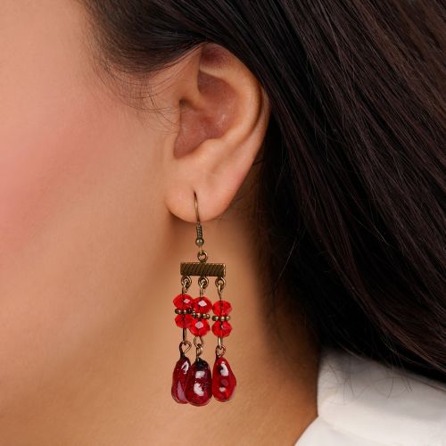 گوشواره برنزی یلدا سه دانه انار آویز