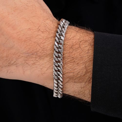 دستبند استیل 304 کارتیر دوبل تراش 9میل سفید