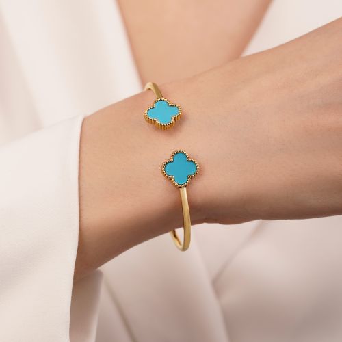 دستبند النگویی استیل304 ونکلیف آبی 13 میل طلایی (فری سایز)