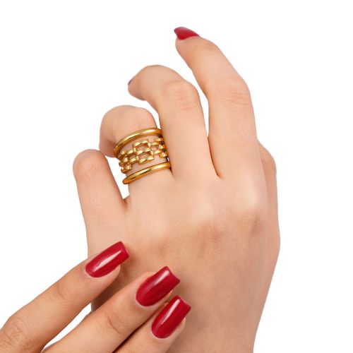 انگشتر استیل 304 طرح دار طلایی(پک 3 عددی)