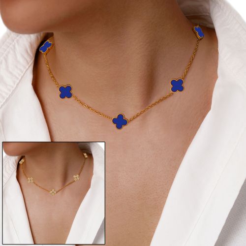 گردنبند استیل304 ونکلیف 13میل نگین دار سرمه ای طلایی