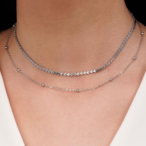 گردنبند چند لاین استیل 304 نقره ای 