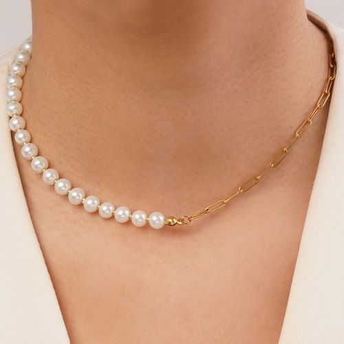 گردنبند استیل مروارید دایره 