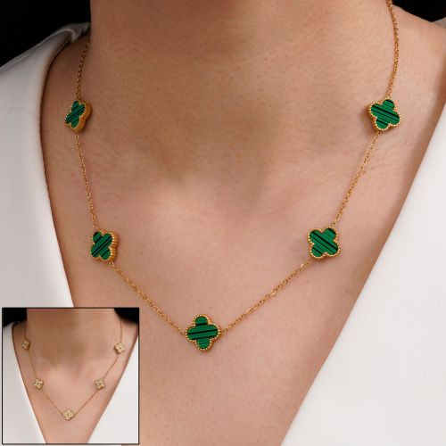 گردنبند ونکلیف نگین دار سبز طلایی استیل 304