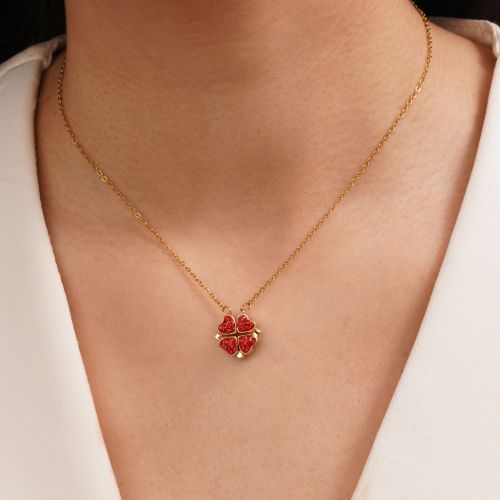 گردنبند استیل پلاک دار قلب مغناطیسی طلایی