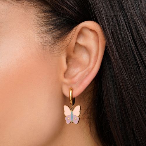 گوشواره استیل 316 حلقه ای پروانه طلایی