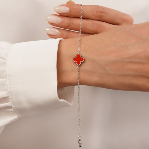 دستبند استیل304 ونکلیف قرمز سفید