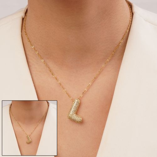 گردنبند رادیوم پلاک دار حروف L طلایی