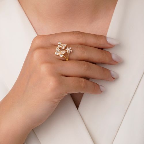 انگشتر شوپینگ نگین دار طلایی (پک 2 عددی)