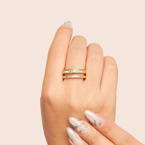 انگشتر استیل نگین دار طلایی(پک 3 عددی)