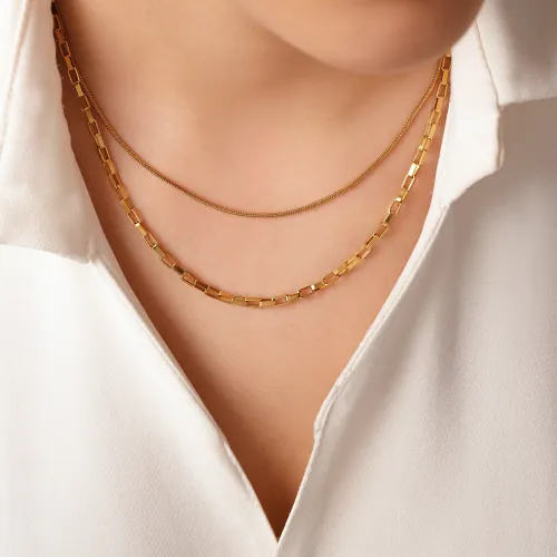 گردنبند استیل چند لاین طلایی