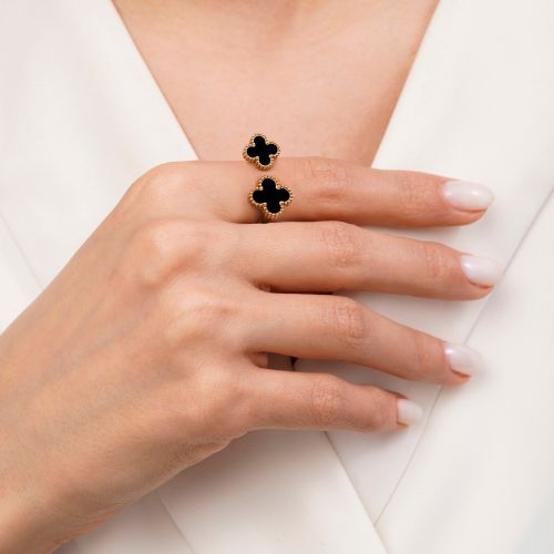 انگشتر ونکلیف مشکی استیل 304 طلایی 13/11 میل(پک 2 عددی)