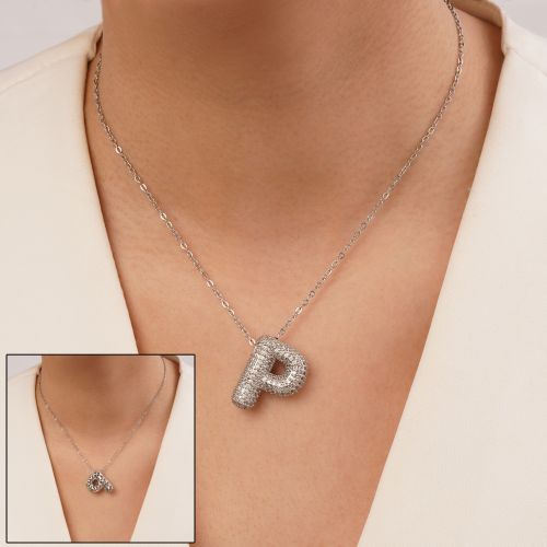 گردنبند رادیوم پلاک دار حروف P سفید