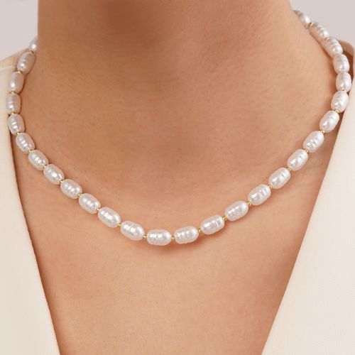 گردنبند استیل 304 مرواریدی بیضی 6.5 میل طلایی