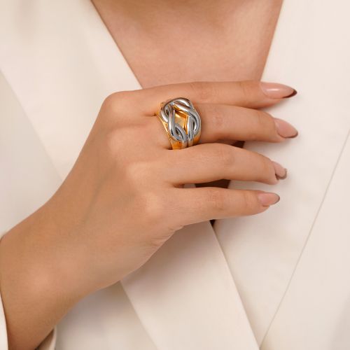 انگشتر طرح دار تیتانیوم دورنگ