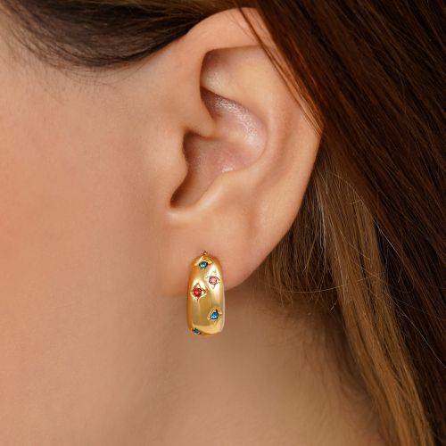 گوشواره استیل 316 میخی نگین دار طلایی