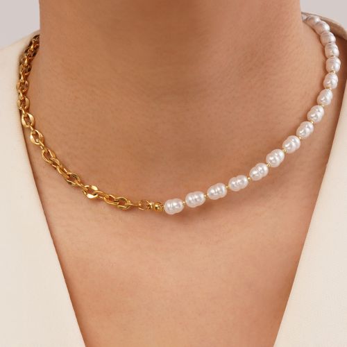 گردنبند استیل 304 مروارید بیضی 