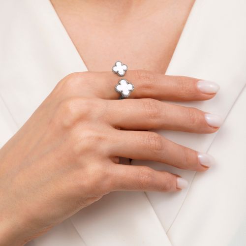 انگشتر ونکلیف سفید استیل 304 نقره ای 13/11 میل (پک 2 عددی)