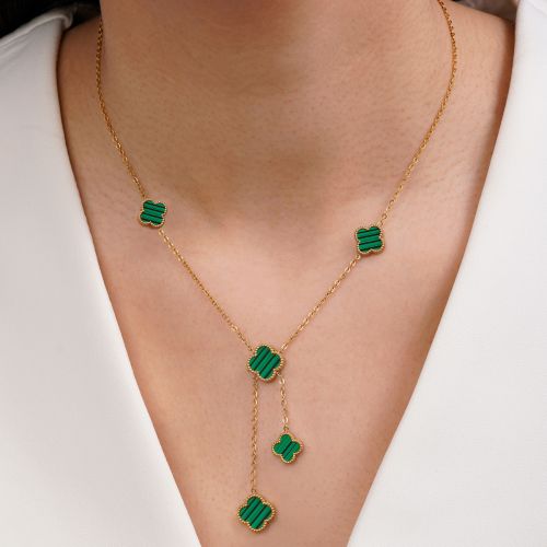 گردنبند استیل304 ونکلیف سبز آویز طلایی