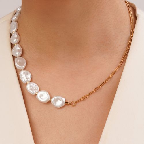 گردنبند استیل 304 مروارید سنگی طلایی