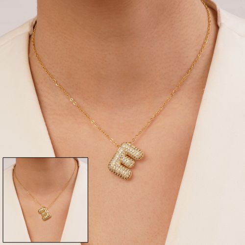 گردنبند رادیوم پلاک دار حروف E طلایی