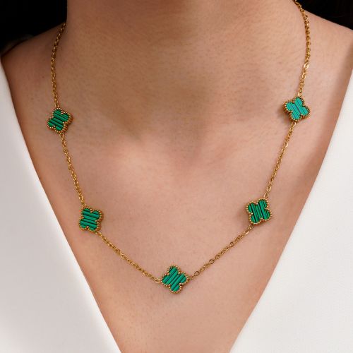 گردنبند ونکلیف سبز طلایی استیل 304