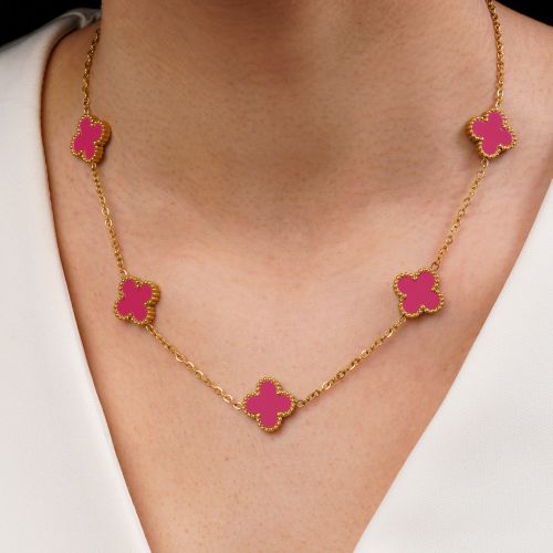 گردنبند ونکلیف سرخابی طلایی استیل 304